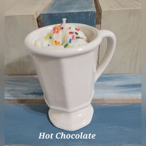 Chocolate 100% Soy Wax Candle in a White Pedestal Ceramic Mug with Handle